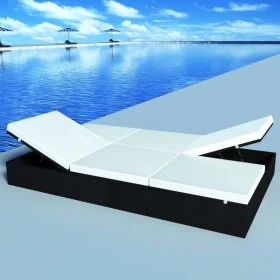 Tumbona doble con cojín de ratán sintético negra de , Camas para exteriores - Ref: Foro24-41787, Precio: 373,91 €, Descuento: %