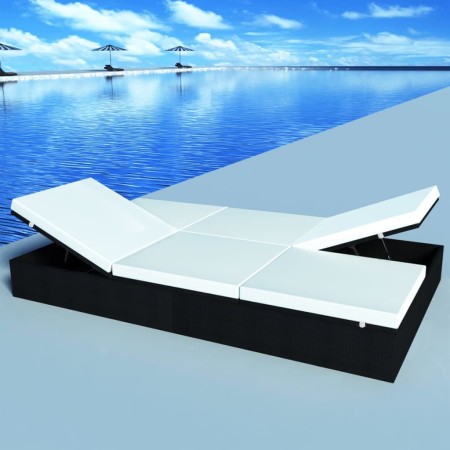 Doppelte Sonnenliege mit schwarzem synthetischem Rattankissen von , Betten im Freien - Ref: Foro24-41787, Preis: 382,30 €, Ra...