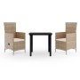 Juego de comedor de jardín 3 piezas con cojines beige
