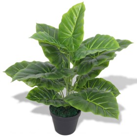 Planta de taro artificial con macetero verde 45 cm