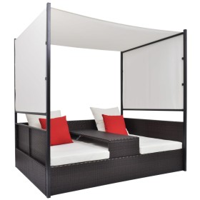 Cama de jardín con toldo ratán sintético marrón 190x130 cm de vidaXL, Camas para exteriores - Ref: Foro24-42900, Precio: 478,...