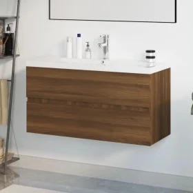 Badezimmerschrank aus braunem Eichensperrholz mit Waschbecken von , Badezimmerwaschtische - Ref: Foro24-3152884, Preis: 306,3...