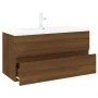 Mueble de baño con lavabo madera contrachapada marrón roble de , Tocadores de baño - Ref: Foro24-3152884, Precio: 306,34 €, D...