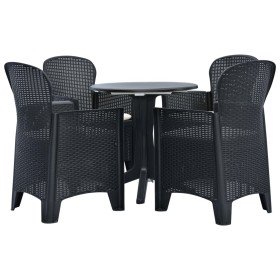 Set de comedor de jardín 5 piezas ratán plástico gris antracita