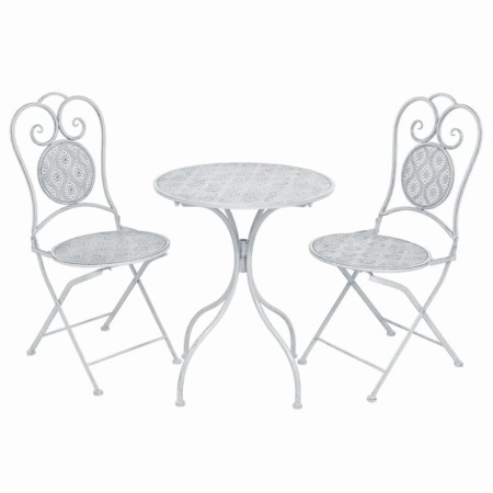 Gartenbistrotisch und Stühle 3 Stück grau-weißer Stahl von vidaXL, Gartensets - Ref: Foro24-43150, Preis: 193,29 €, Rabatt: %