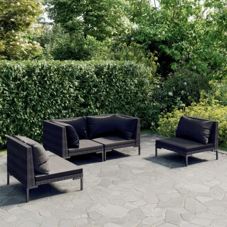 4-piece garden sofas and dark gray synthetic rattan cushions by , Garden sets - Ref: Foro24-3099818, Price: 365,26 €, Discoun...