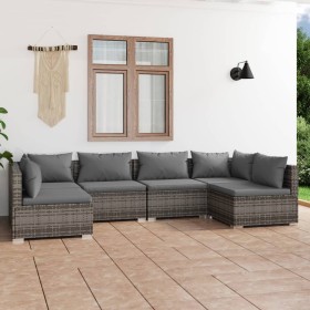 Set de muebles de jardín 6 pzas y cojines ratán sintético gris