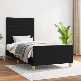 Estructura de cama con cabecero de tela negro 90x190 cm