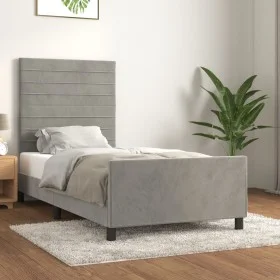 Light gray velvet bed frame with headboard 90x190 cm by , Beds and slatted bases - Ref: Foro24-3125788, Price: 133,12 €, Disc...
