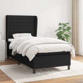 Cama box spring con colchón tela negro 90x200 cm