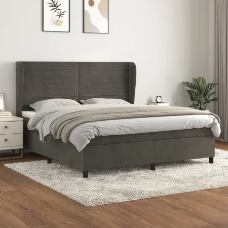 Box spring bed with dark gray velvet mattress 180x200 cm by , Beds and slatted bases - Ref: Foro24-3129286, Price: 554,74 €, ...