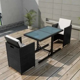 Garden bistro table and chairs 3 pcs and black poly rattan cushions by vidaXL, Garden sets - Ref: Foro24-42539, Price: 254,96...