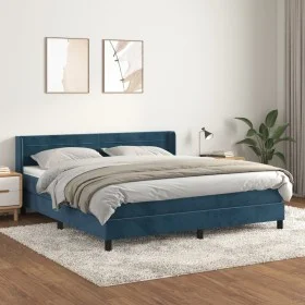Box spring bed with dark blue velvet mattress 180x200 cm by , Beds and slatted bases - Ref: Foro24-3131037, Price: 538,32 €, ...