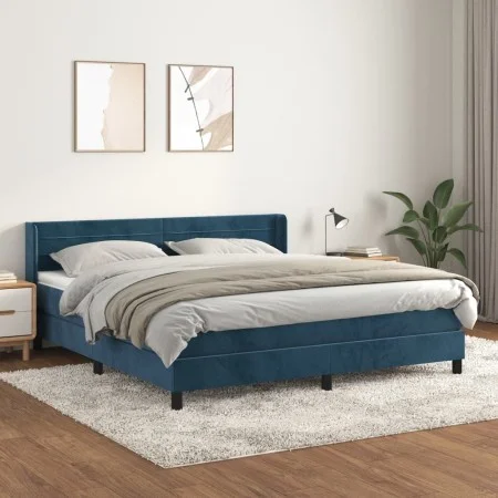 Box spring bed with dark blue velvet mattress 180x200 cm by , Beds and slatted bases - Ref: Foro24-3131037, Price: 538,32 €, ...