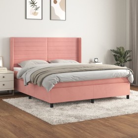 Cama box spring con colchón terciopelo rosa 180x200 cm