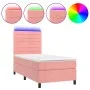 Box spring bed with mattress and LED pink velvet 90x190 cm by , Beds and slatted bases - Ref: Foro24-3136160, Price: 345,93 €...