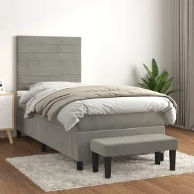 Box spring bed with light gray velvet mattress 90x190 cm by , Beds and slatted bases - Ref: Foro24-3137875, Price: 320,92 €, ...