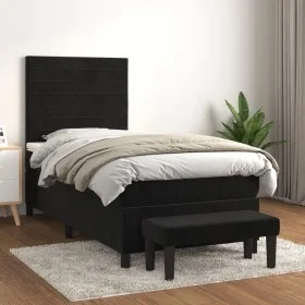 Box spring bed with black synthetic leather mattress 90x190 cm by , Beds and slatted bases - Ref: Foro24-3137877, Price: 325,...
