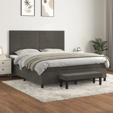 Box spring bed with dark gray velvet mattress 180x200 cm by , Beds and slatted bases - Ref: Foro24-3137918, Price: 582,58 €, ...