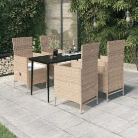 Juego de comedor de jardín 5 piezas con cojines beige