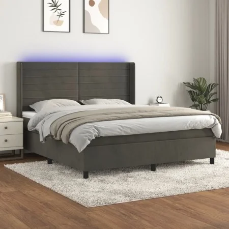 Boxspringbett mit Matratze und dunkelgrauem LED-Samt 180x200 cm von , Betten und Lattenroste - Ref: Foro24-3139638, Preis: 55...