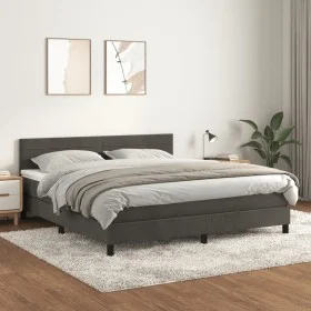 Box spring bed with dark gray velvet mattress 180x200 cm by , Beds and slatted bases - Ref: Foro24-3141378, Price: 486,66 €, ...