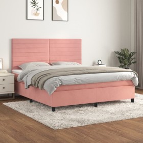 Cama box spring con colchón terciopelo rosa 180x200 cm