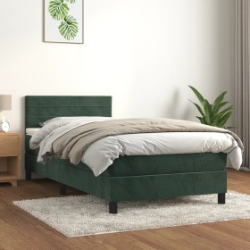 Cama box spring con colchón terciopelo verde oscuro 90x190 cm