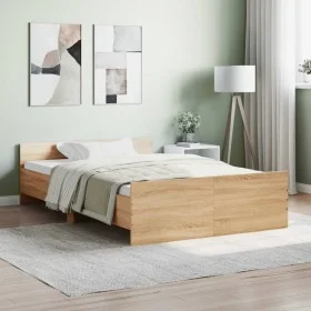 Bed frame with Sonoma oak headboard and footboard 120x190 cm by , Beds and slatted bases - Ref: Foro24-3203777, Price: 136,77...