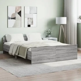 Sonoma gray bed frame with headboard and footboard 135x190 cm by , Beds and slatted bases - Ref: Foro24-3203794, Price: 149,4...