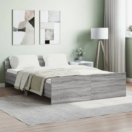 Sonoma gray bed frame with headboard and footboard 135x190 cm by , Beds and slatted bases - Ref: Foro24-3203794, Price: 149,4...