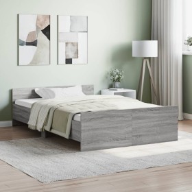 Estructura de cama con cabecero piecero gris Sonoma 120x190 cm