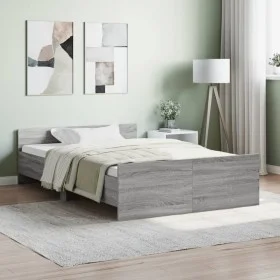 Sonoma gray bed frame with headboard and footboard 120x190 cm by , Beds and slatted bases - Ref: Foro24-3203780, Price: 148,0...