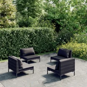 4-piece garden sofas and dark gray synthetic rattan cushions by , Garden sets - Ref: Foro24-3099803, Price: 368,87 €, Discoun...