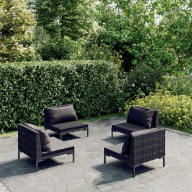 Sofás de jardín 4 piezas y cojines ratán sintético gris oscuro de , Conjuntos de jardín - Ref: Foro24-3099803, Precio: 394,62...