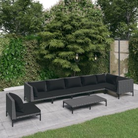 Set sofás de jardín 8 pzas cojines ratán sintético gris oscuro