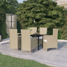 Juego de comedor de jardín 7 piezas con cojines beige