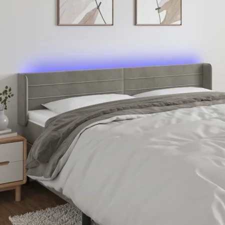 Light gray velvet headboard with LED 183x16x78/88 cm by , Headboards and footboards - Ref: Foro24-3123436, Price: 64,19 €, Di...