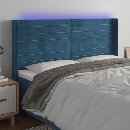 LED-Kopfteil aus dunkelblauem Samt, 183 x 16 x 118/128 cm von , Kopf- und Fußteile - Ref: Foro24-3124252, Preis: 128,03 €, Ra...