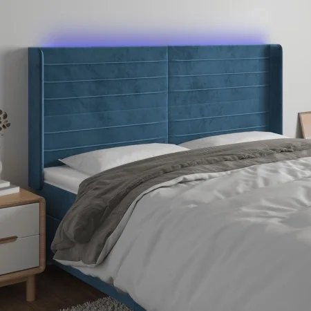 LED-Kopfteil aus dunkelblauem Samt, 183 x 16 x 118/128 cm von , Kopf- und Fußteile - Ref: Foro24-3124252, Preis: 126,24 €, Ra...