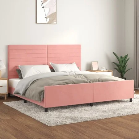 Pink velvet bed frame with headboard 200x200 cm by , Beds and slatted bases - Ref: Foro24-3125841, Price: 217,95 €, Discount: %