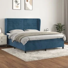 Box spring bed with dark blue velvet mattress 180x200 cm by , Beds and slatted bases - Ref: Foro24-3129289, Price: 631,72 €, ...