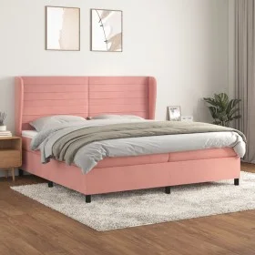Box spring bed with pink velvet mattress 200x200 cm by , Beds and slatted bases - Ref: Foro24-3129296, Price: 611,92 €, Disco...
