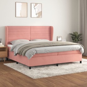 Cama box spring con colchón terciopelo rosa 200x200 cm