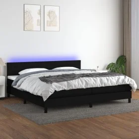 Box spring bed mattress and LED lights black fabric 200x200 cm by , Beds and slatted bases - Ref: Foro24-3133263, Price: 596,...