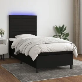 Box spring bed mattress and LED lights black fabric 100x200 cm by , Beds and slatted bases - Ref: Foro24-3134935, Price: 330,...