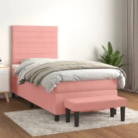 Box spring bed with pink velvet mattress 100x200 cm by , Beds and slatted bases - Ref: Foro24-3137892, Price: 345,71 €, Disco...