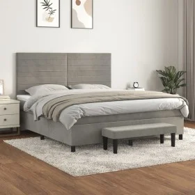 Box spring bed with light gray velvet mattress 180x200 cm by , Beds and slatted bases - Ref: Foro24-3137917, Price: 582,05 €,...
