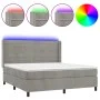 Box spring bed with mattress and LED light gray velvet 180x200 cm by , Beds and slatted bases - Ref: Foro24-3139637, Price: 5...