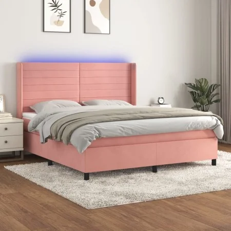 Box spring bed with mattress and LED pink velvet 180x200 cm by , Beds and slatted bases - Ref: Foro24-3139642, Price: 562,89 ...